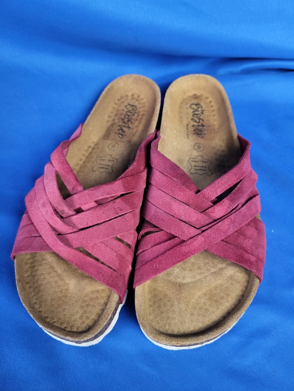 BioStep Size 9 Cork Foot Bed Leather Upper Dark Pink Sandals